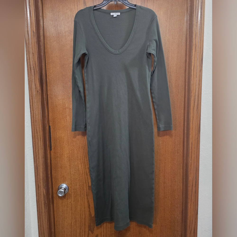 STANDARD JAMES PERSE Olive Green Ribbed Midi Bodycon Dress Size 4